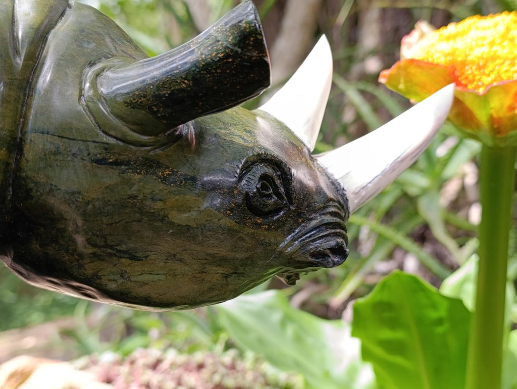 Carved XL Green Verdite Rhino Carving x 1 From Zimbabwe