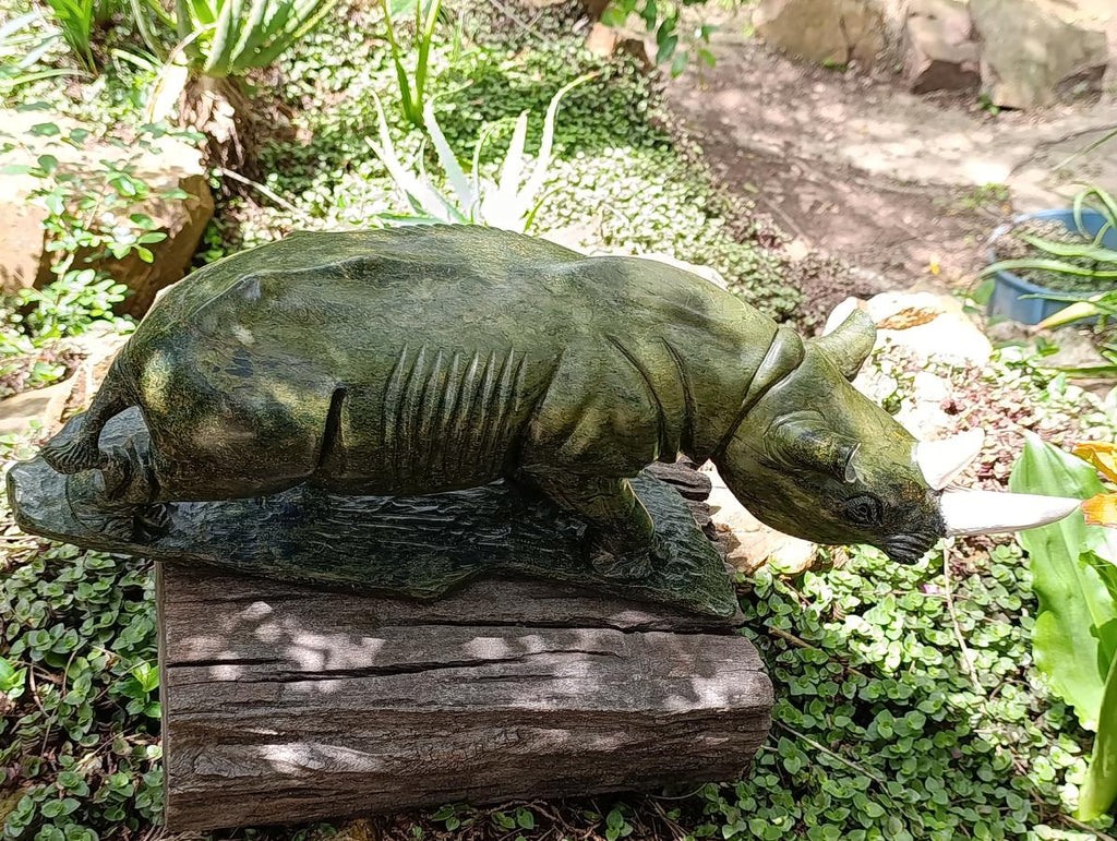 Carved XL Green Verdite Rhino Carving x 1 From Zimbabwe