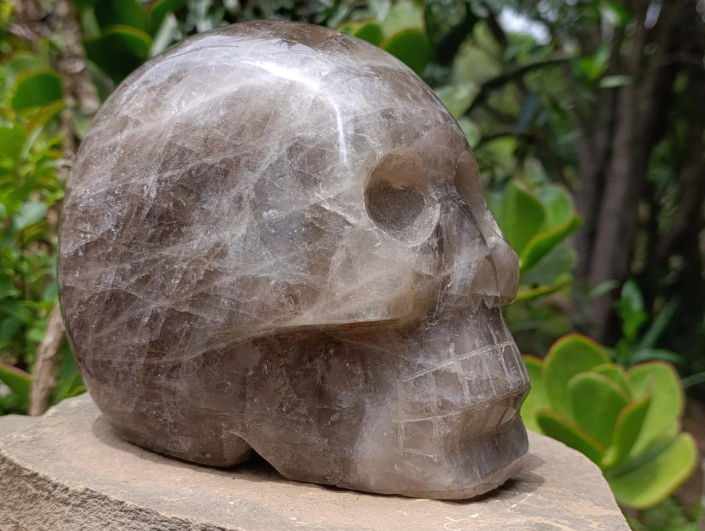 Hand Made Large Smokey Quartz Skull x 1 From Madagascar
