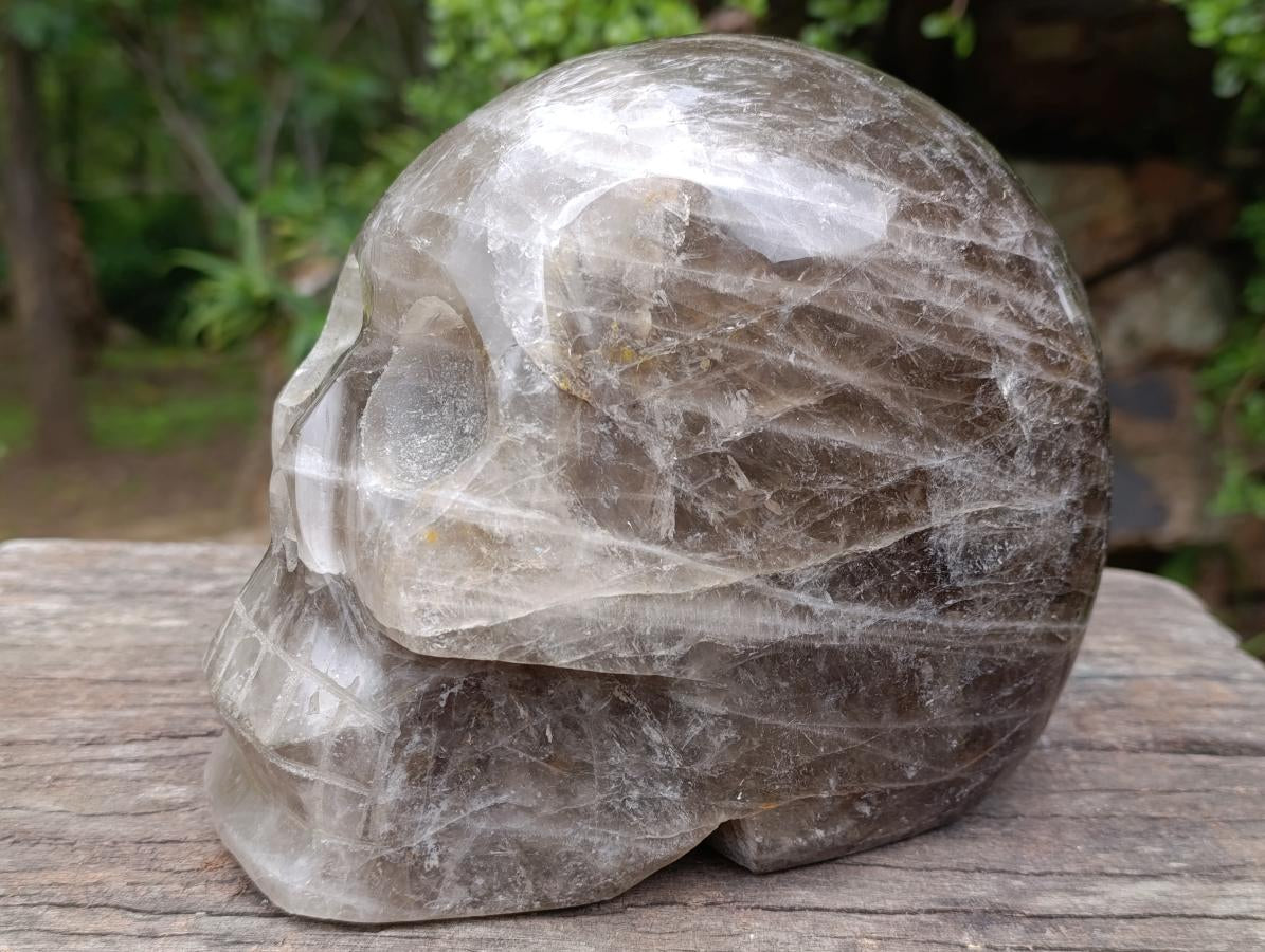 Hand Made Large Smokey Quartz Skull x 1 From Madagascar