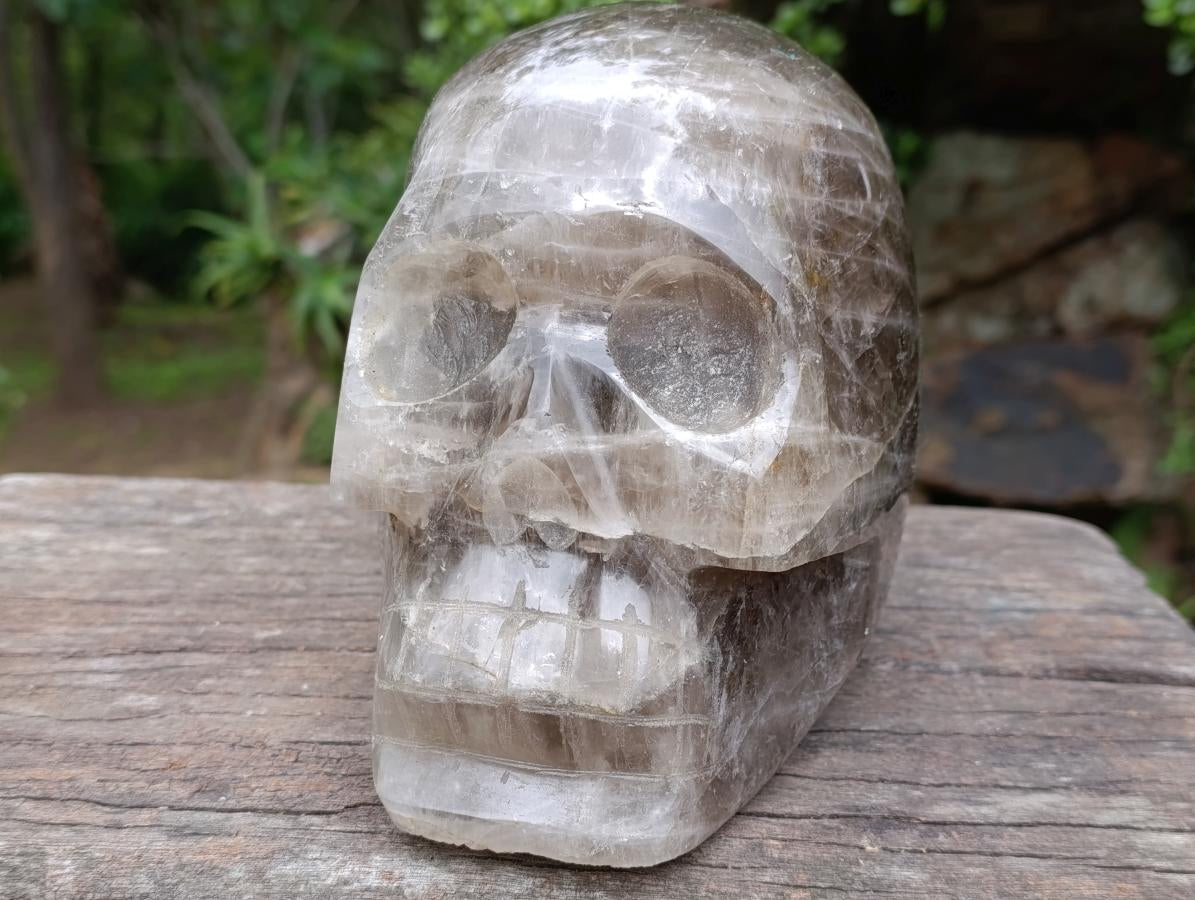 Hand Made Large Smokey Quartz Skull x 1 From Madagascar