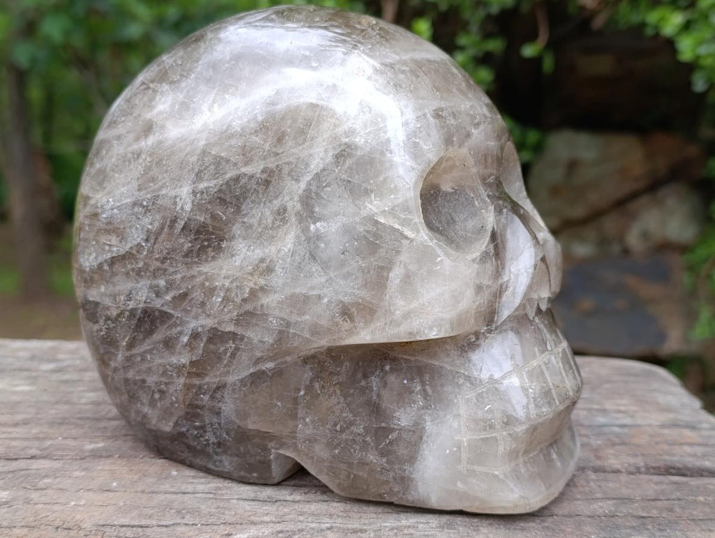 Hand Made Large Smokey Quartz Skull x 1 From Madagascar