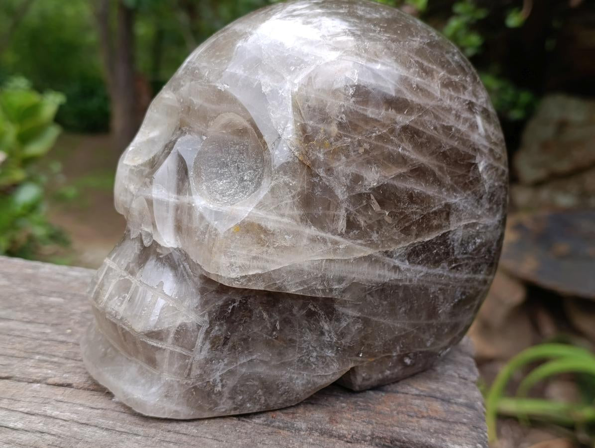 Hand Made Large Smokey Quartz Skull x 1 From Madagascar