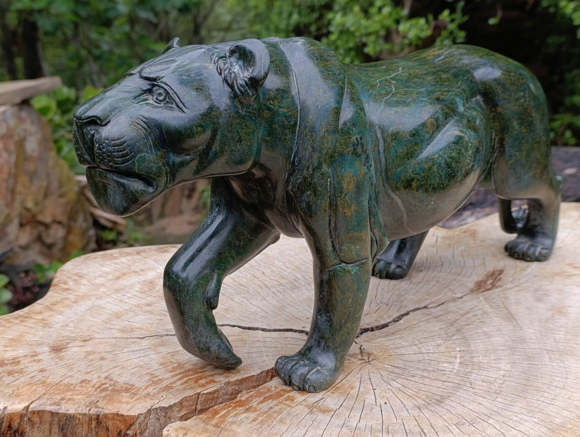 Hand Carved Green Verdite Leopard Carving x 1 From Zimbabwe