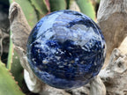 Polished Blue Sodalite Gemstone Sphere with Rose Wood Stand x 1 From Kunene River, Namibia