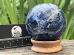Polished Blue Sodalite Gemstone Sphere with Rose Wood Stand x 1 From Kunene River, Namibia