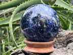 Polished Blue Sodalite Gemstone Sphere with Rose Wood Stand x 1 From Kunene River, Namibia