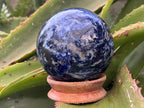 Polished Blue Sodalite Gemstone Sphere with Rose Wood Stand x 1 From Kunene River, Namibia