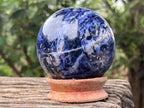 Polished Blue Sodalite Gemstone Sphere with Rose Wood Stand x 1 From Kunene River, Namibia
