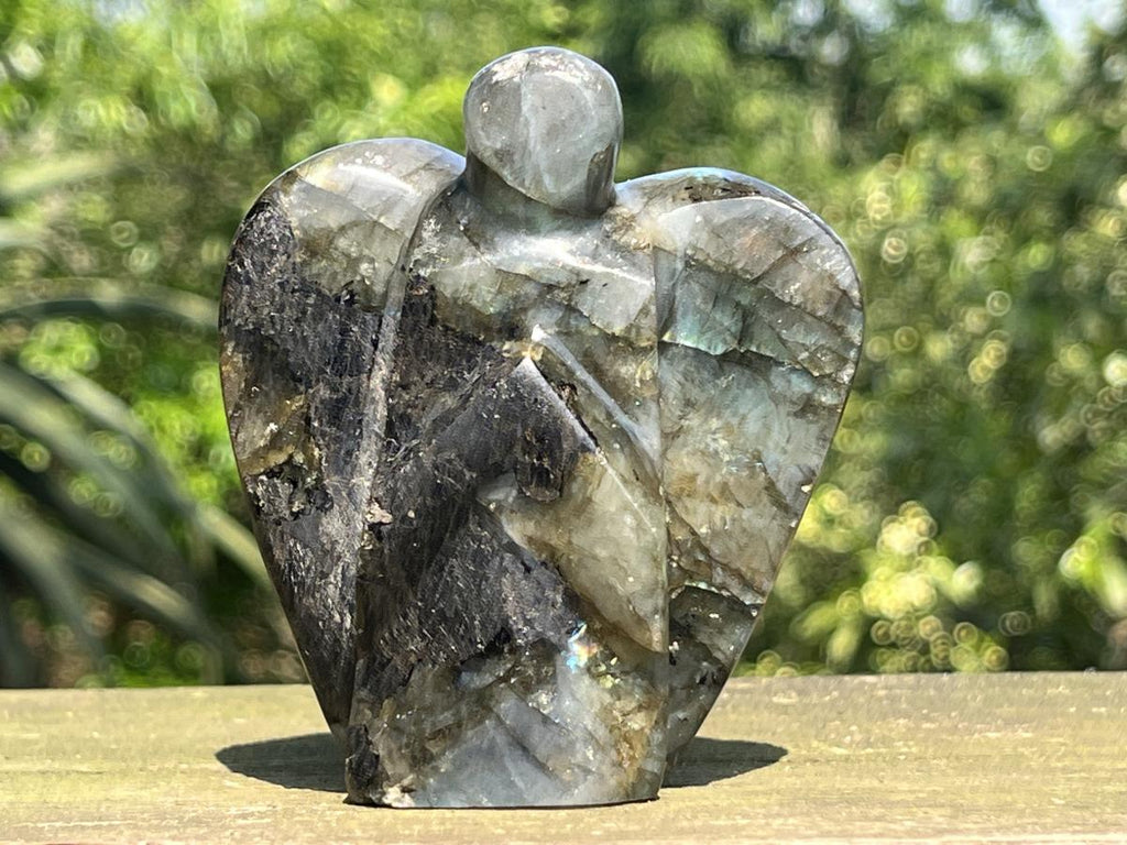 Hand Made Blue Flash Labradorite Angel Sculpture x 1 From Madagascar