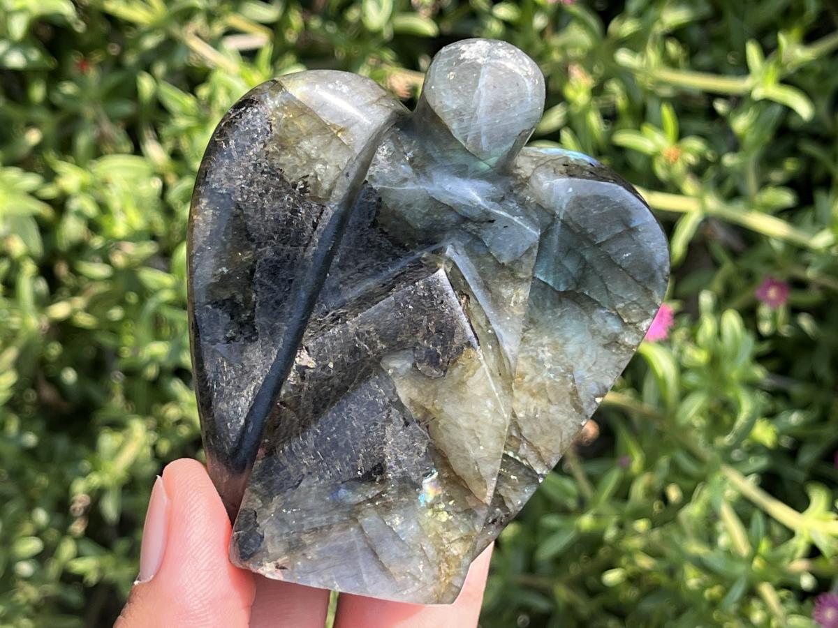 Hand Made Blue Flash Labradorite Angel Sculpture x 1 From Madagascar