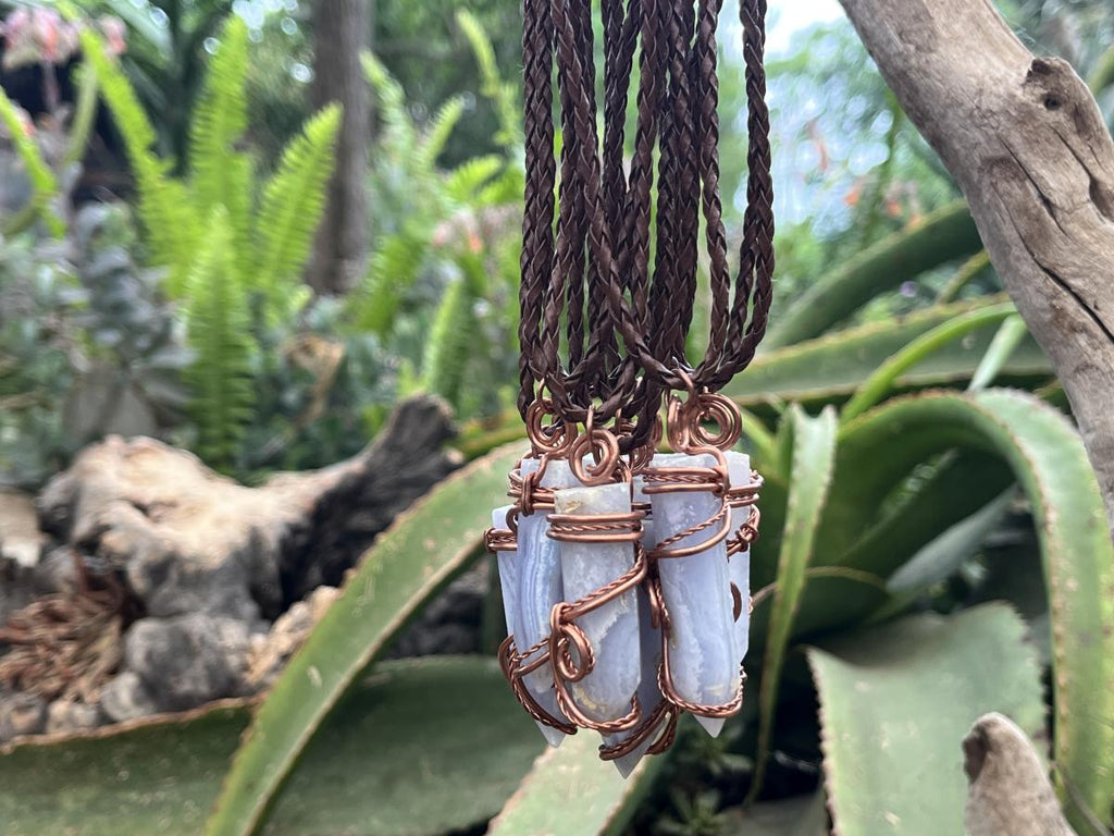Hand Made Blue Lace Agate Copper Wire Art Pendants x 10 - Sold Per Piece - From Namibia