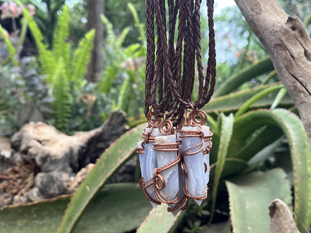 Hand Made Blue Lace Agate Copper Wire Art Pendants x 10 - Sold Per Piece - From Namibia