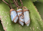 Hand Made Blue Lace Agate Copper Wire Art Pendants x 10 - Sold Per Piece - From Namibia