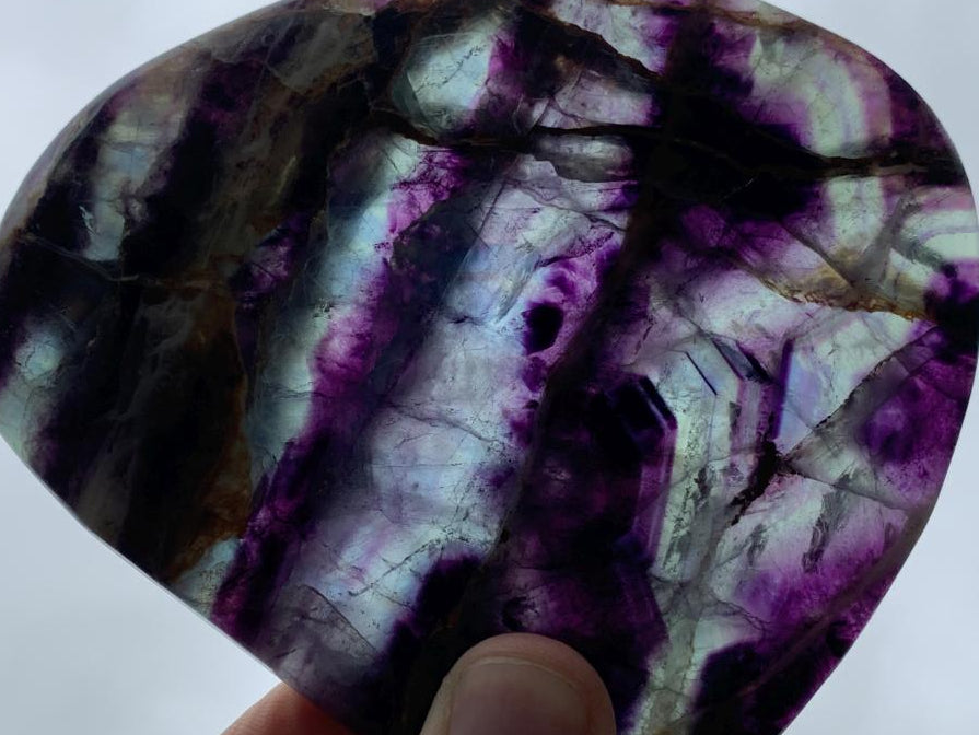 Polished Thinly Cut and Translucent Watermelon Fluorite Slice x 1 From Uis, Namibia
