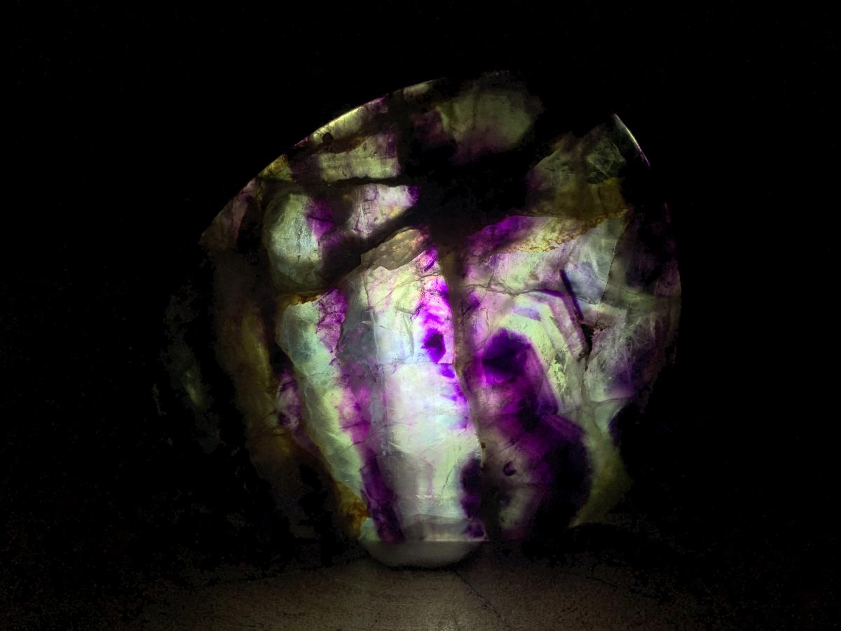 Polished Thinly Cut and Translucent Watermelon Fluorite Slice x 1 From Uis, Namibia