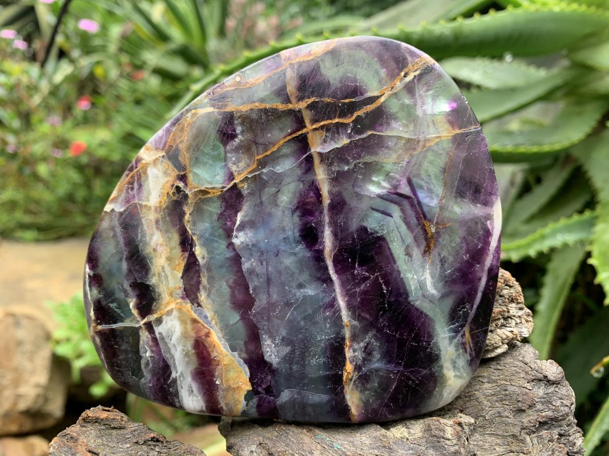 Polished Thinly Cut and Translucent Watermelon Fluorite Slice x 1 From Uis, Namibia