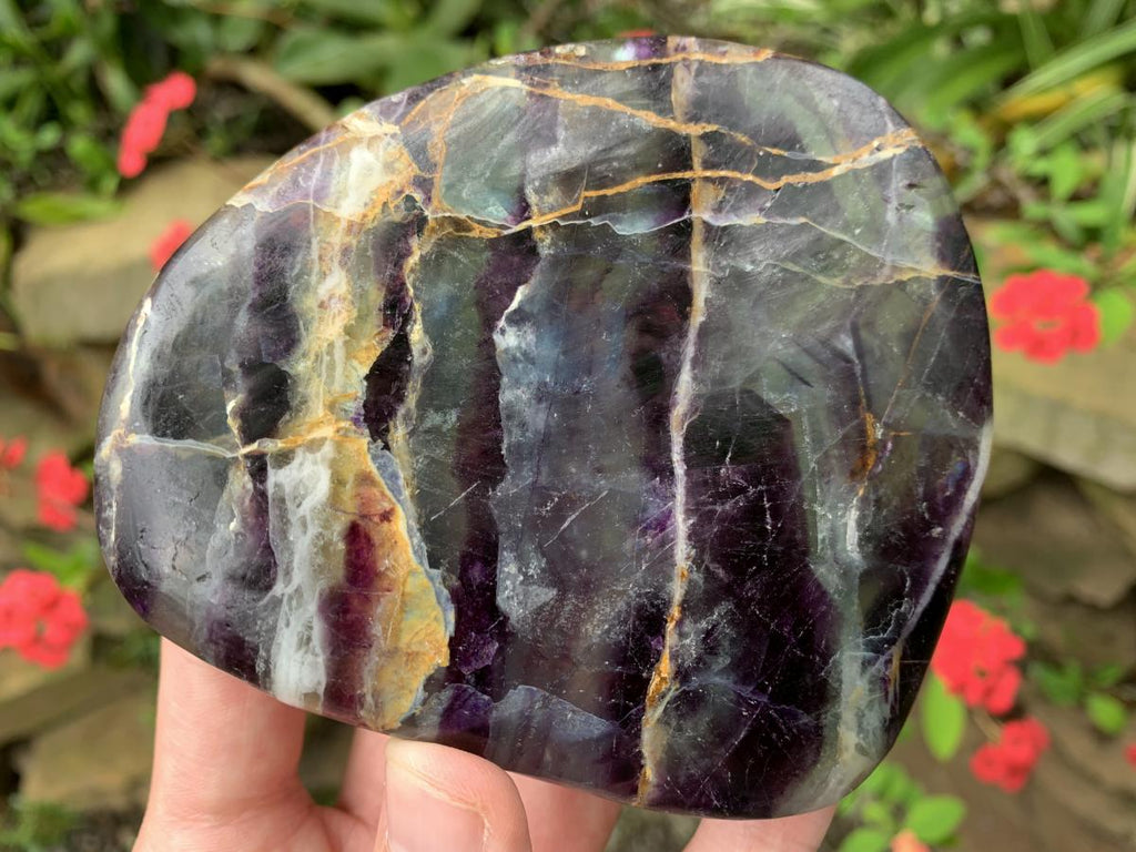 Polished Thinly Cut and Translucent Watermelon Fluorite Slice x 1 From Uis, Namibia