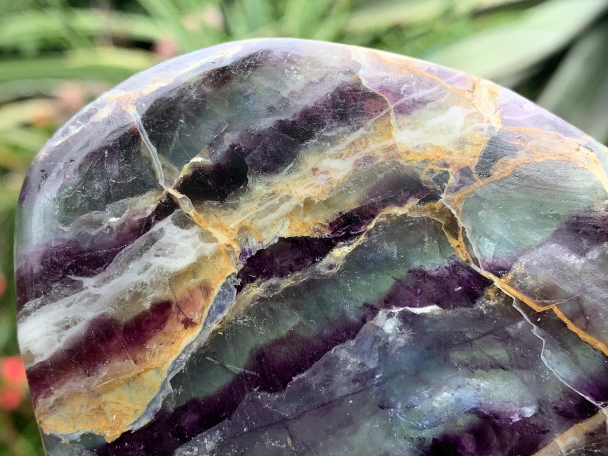 Polished Thinly Cut and Translucent Watermelon Fluorite Slice x 1 From Uis, Namibia