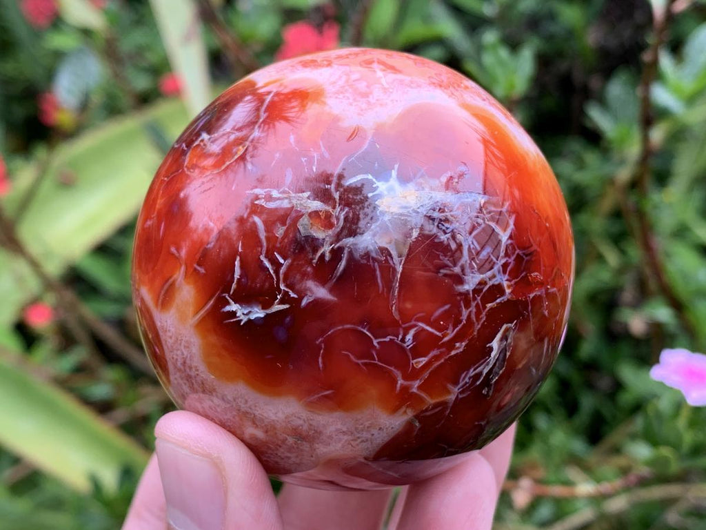 Polished Hollow Crystalline Geode Carnelian Sphere and Dish Set x 1 From Madagascar