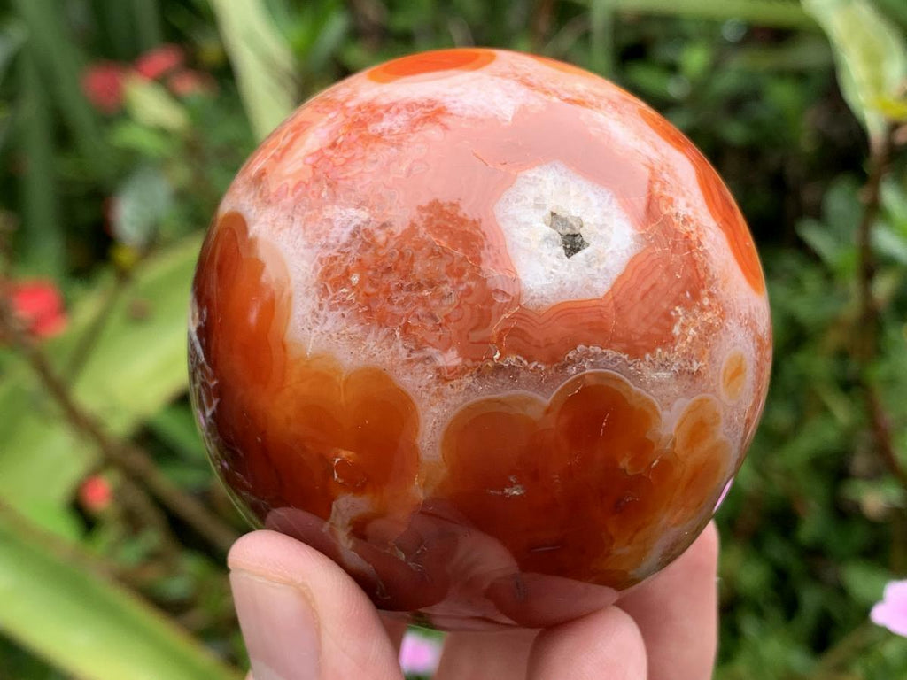 Polished Hollow Crystalline Geode Carnelian Sphere and Dish Set x 1 From Madagascar