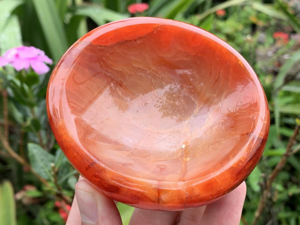 Polished Hollow Crystalline Geode Carnelian Sphere and Dish Set x 1 From Madagascar