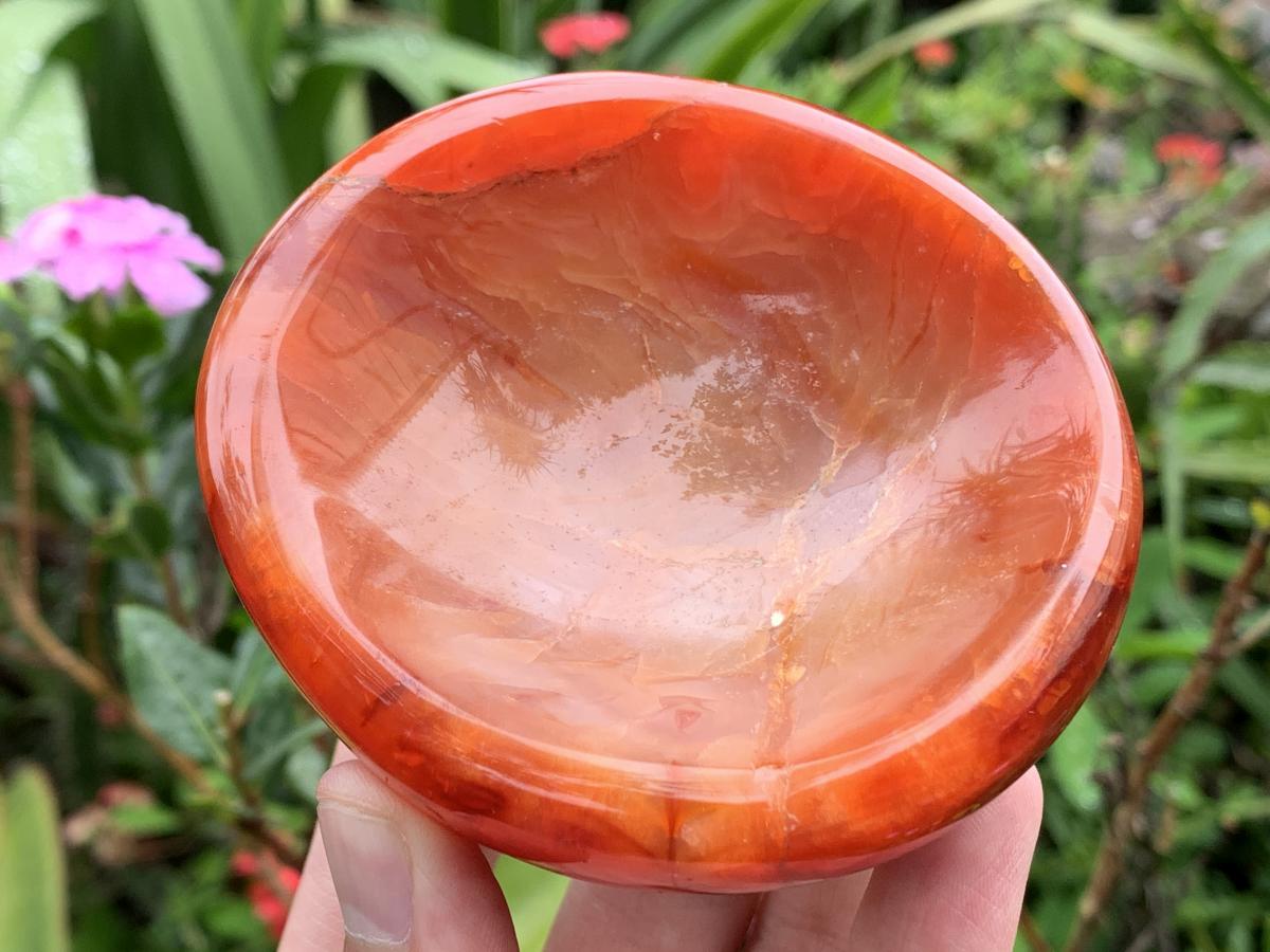 Polished Hollow Crystalline Geode Carnelian Sphere and Dish Set x 1 From Madagascar