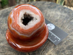Polished Hollow Crystalline Geode Carnelian Sphere and Dish Set x 1 From Madagascar