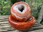 Polished Hollow Crystalline Geode Carnelian Sphere and Dish Set x 1 From Madagascar