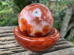 Polished Hollow Crystalline Geode Carnelian Sphere and Dish Set x 1 From Madagascar