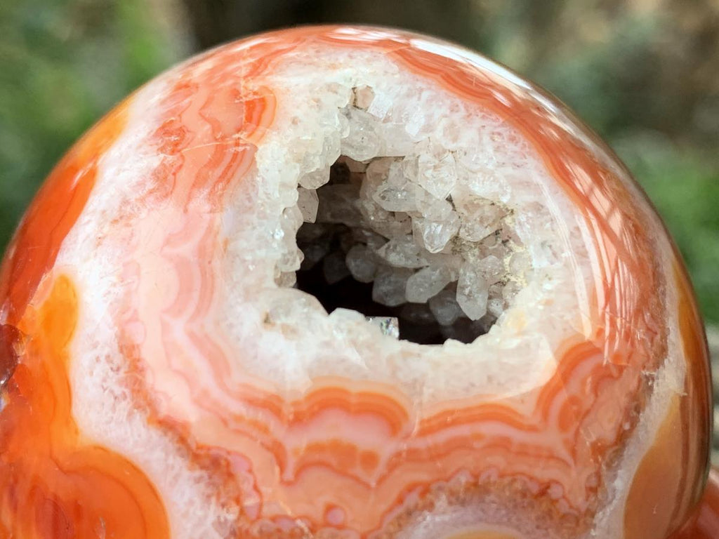 Polished Hollow Crystalline Geode Carnelian Sphere and Dish Set x 1 From Madagascar