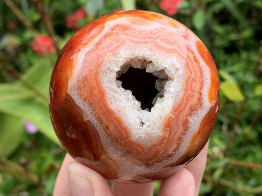 Polished Hollow Crystalline Geode Carnelian Sphere and Dish Set x 1 From Madagascar