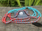 Hand Made Red Bamboo Coral and Turquoise Necklace x 1 From Mexico