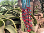 Hand Made Red Bamboo Coral and Turquoise Necklace x 1 From Mexico
