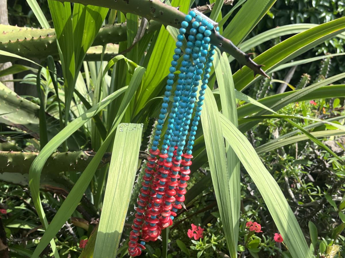 Hand Made Red Bamboo Coral and Turquoise Necklace x 1 From Mexico