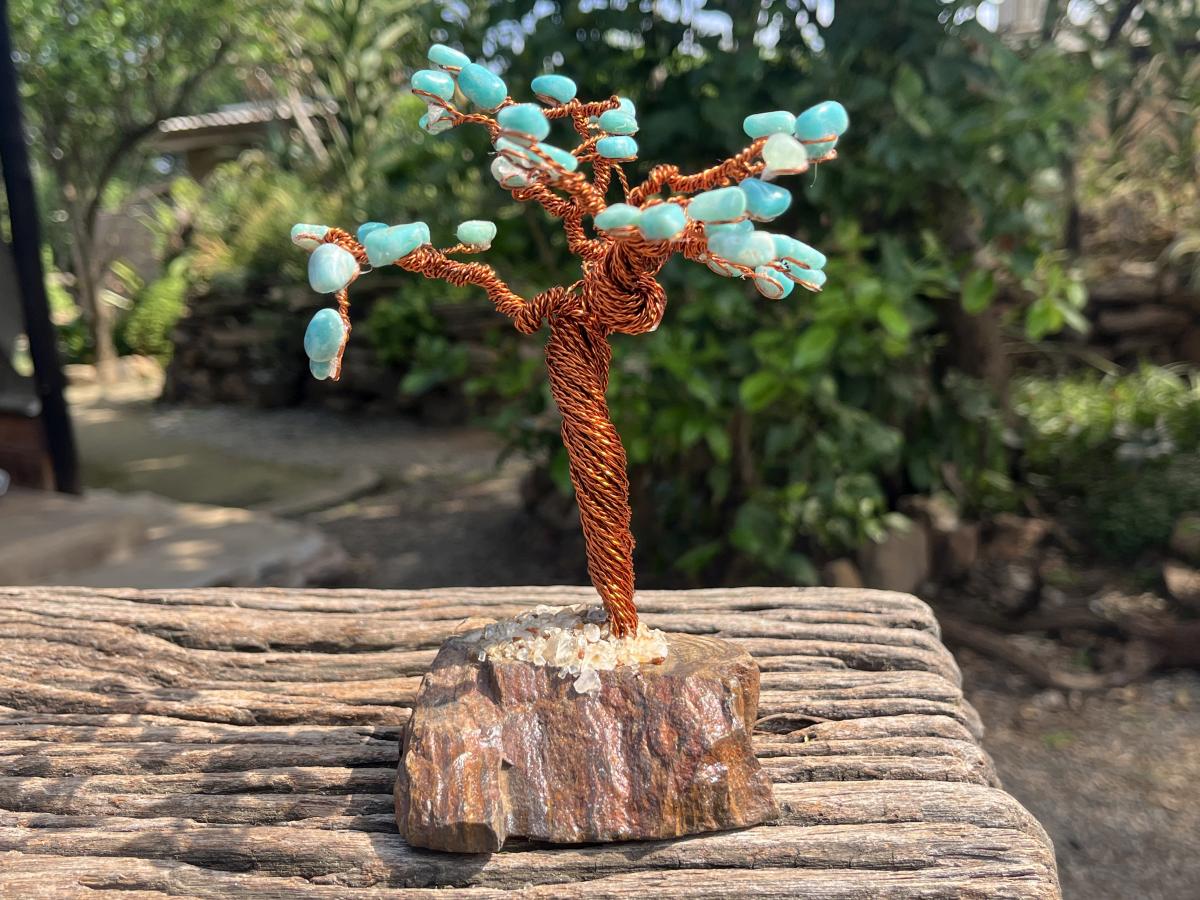 Hand Made Amazonite and Copper Wire Gemstone Tree x 1 From Zimbabwe
