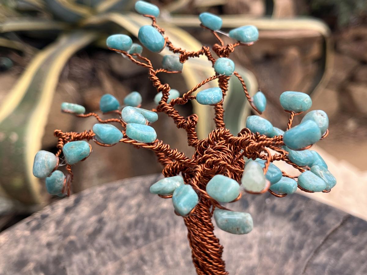 Hand Made Amazonite and Copper Wire Gemstone Tree x 1 From Zimbabwe