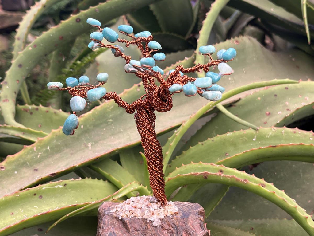 Hand Made Amazonite and Copper Wire Gemstone Tree x 1 From Zimbabwe