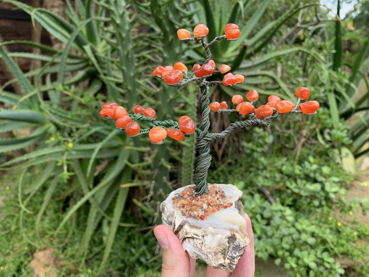 Hand Made Copper Wire Carnelian Gemstone Tree on an Agate Base x 1 From Botswana
