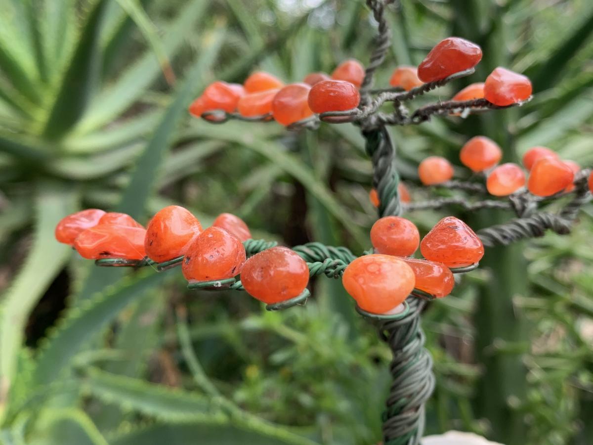 Hand Made Copper Wire Carnelian Gemstone Tree on an Agate Base x 1 From Botswana