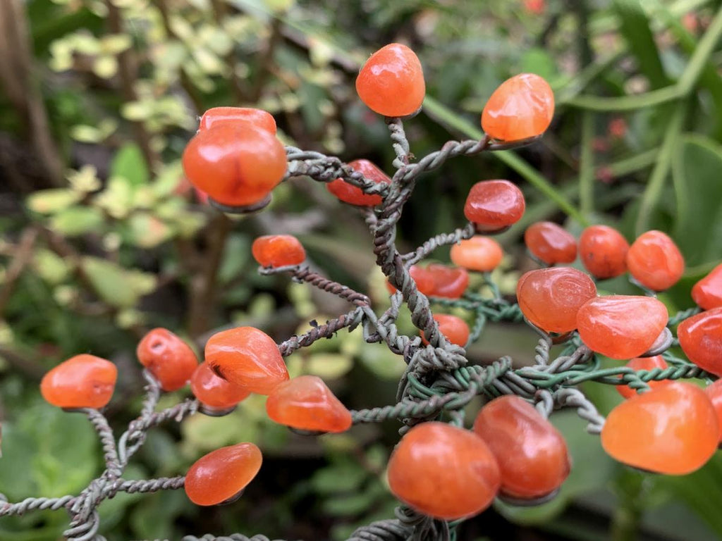Hand Made Copper Wire Carnelian Gemstone Tree on an Agate Base x 1 From Botswana