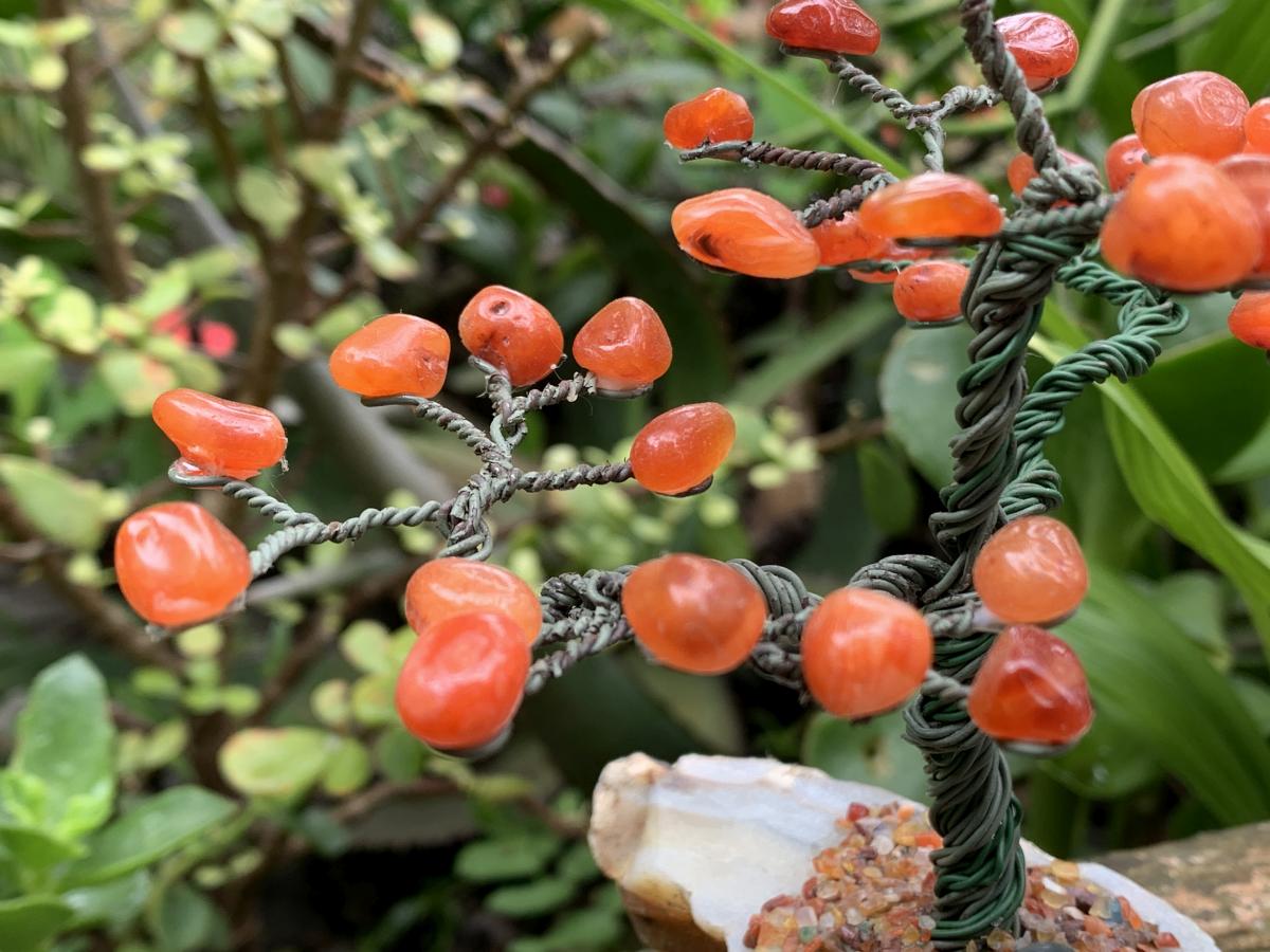 Hand Made Copper Wire Carnelian Gemstone Tree on an Agate Base x 1 From Botswana