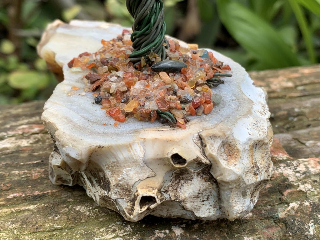 Hand Made Copper Wire Carnelian Gemstone Tree on an Agate Base x 1 From Botswana