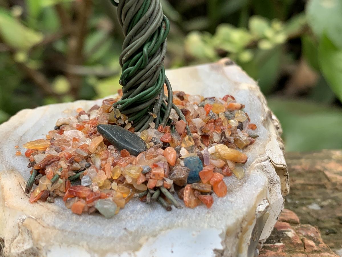 Hand Made Copper Wire Carnelian Gemstone Tree on an Agate Base x 1 From Botswana