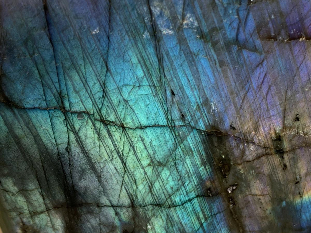 Polished Purple and Blue Flash Labradorite Faceted Standing Display Piece x 1 From Tulear, Madagascar