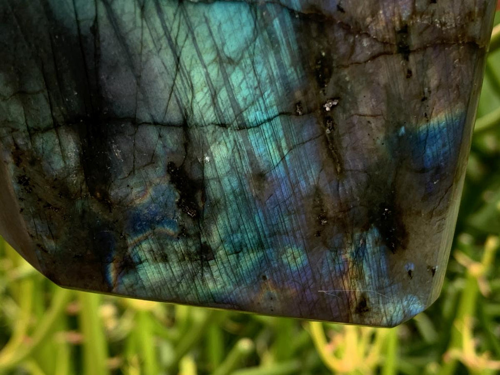 Polished Purple and Blue Flash Labradorite Faceted Standing Display Piece x 1 From Tulear, Madagascar