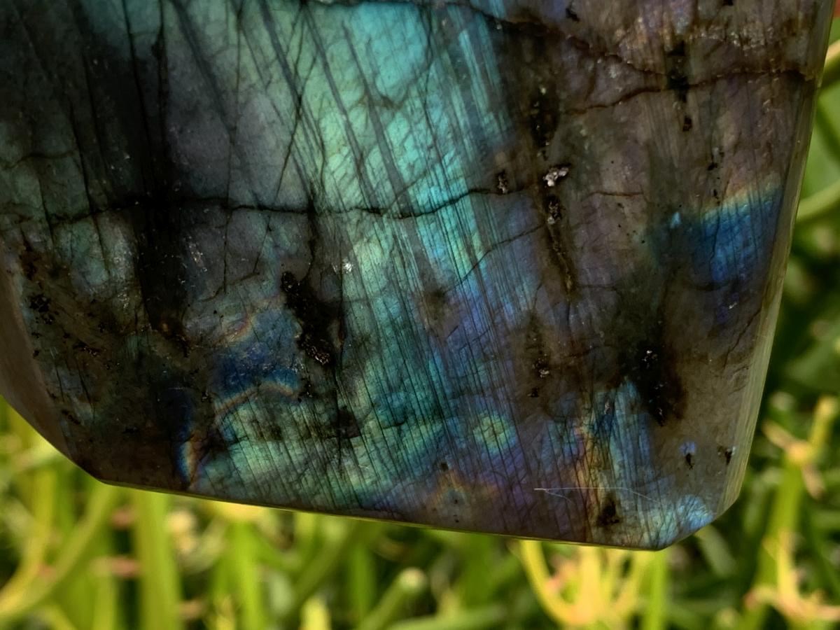 Polished Purple and Blue Flash Labradorite Faceted Standing Display Piece x 1 From Tulear, Madagascar