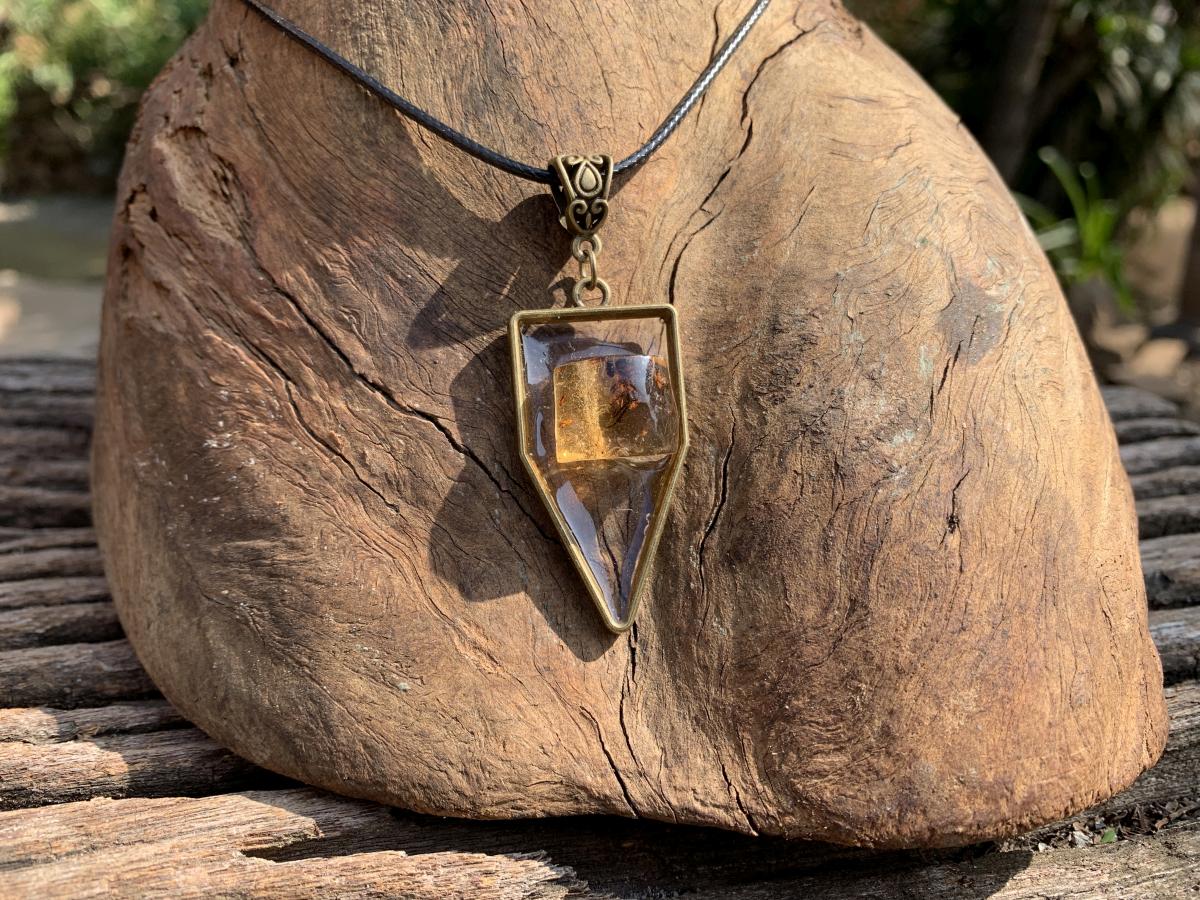 Hand Made Amber Pendant with Dragonfly Ancestor by Adre Designs x 1 From Nosy Varika, Madagascar