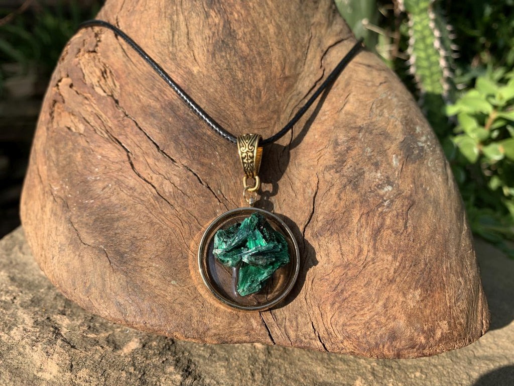 Hand Made Natural Silky Crystalline Malachite Fan Formation Pendant by Adre Designs x 1 From Kasompe, Congo