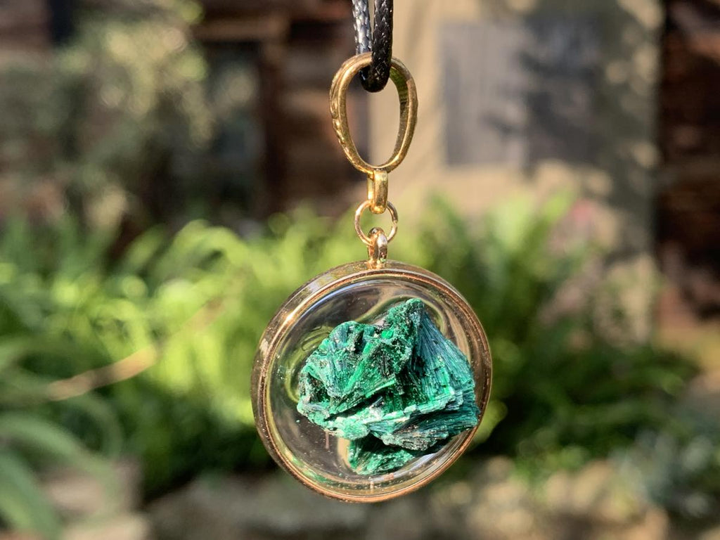 Hand Made Natural Silky Crystalline Malachite Fan Formation Pendant by Adre Designs x 1 From Kasompe, Congo